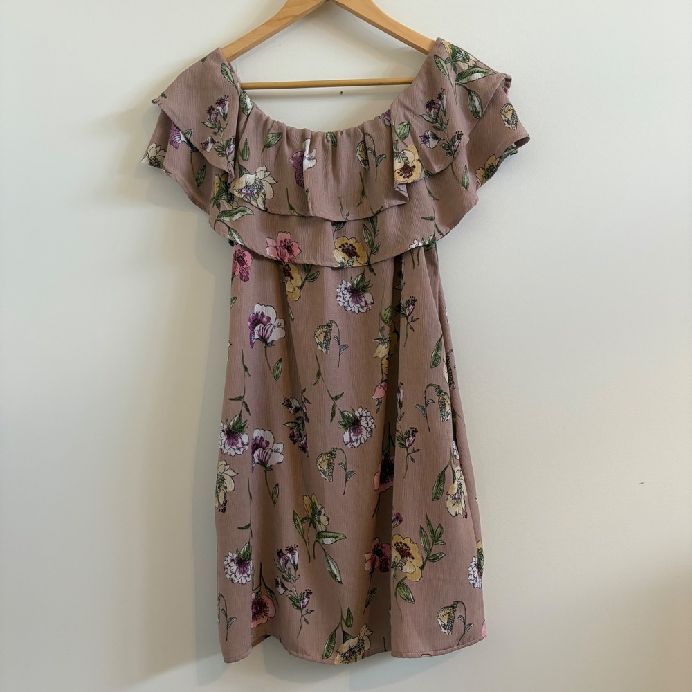 Altard State Floral Off Shoulder Ruffle Mini Dress Pockets Mauve Small D20545A